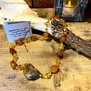 Artisan Italian Moretti Glass, Sterling Silver, Citrine Necklace